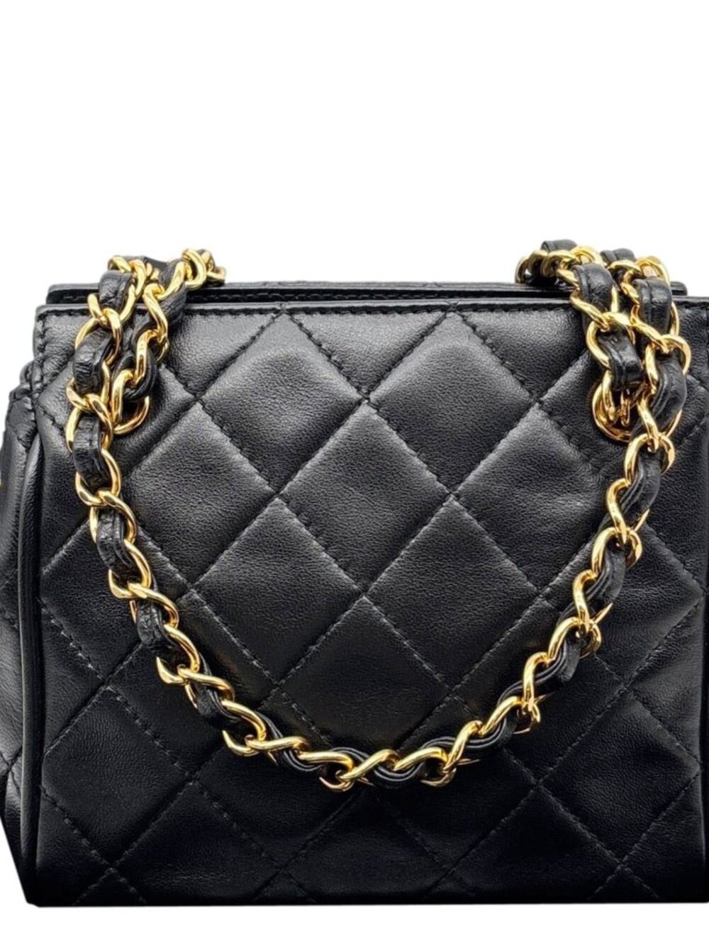 Chanel Vintage Mini Quilted Quilted Lambskin Leather Tote Bag Black